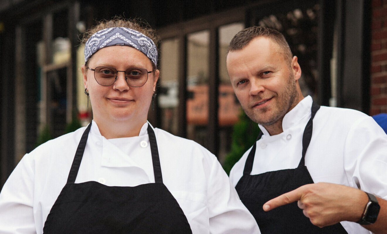 Sheepshead Bay restaurants Terra’s two chefs in front of the restaurant at 1716 Sheepshead Bay Road, Brooklyn