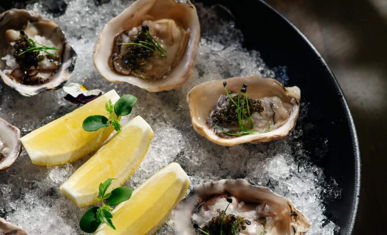 Fresh oysters on crushed ice with lemon at Terra Brooklyn