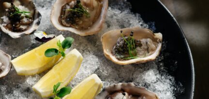 Fresh oysters on crushed ice with lemon at Terra Brooklyn